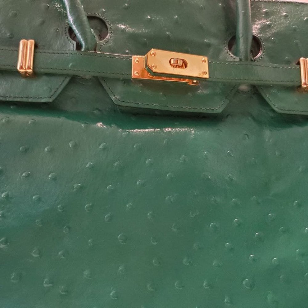 KELLY BAG 20 IN TEAL GREEN OSTRICH LEATHER WITH GOLD HARDWARE